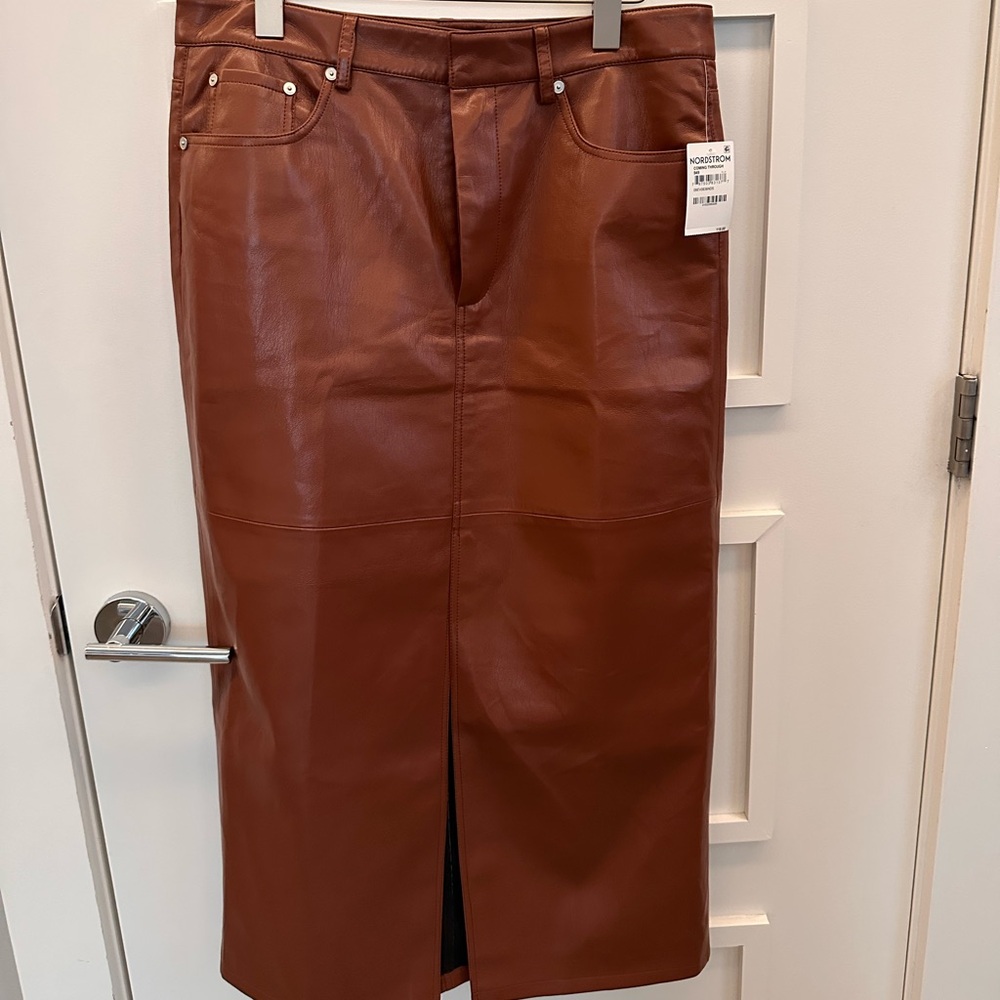 Blankynyc Brown Leather Midi Skirt